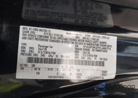 2015 Ford Focus Se z USA, uszkodzony, nr VIN 1FADP3K27FL285774